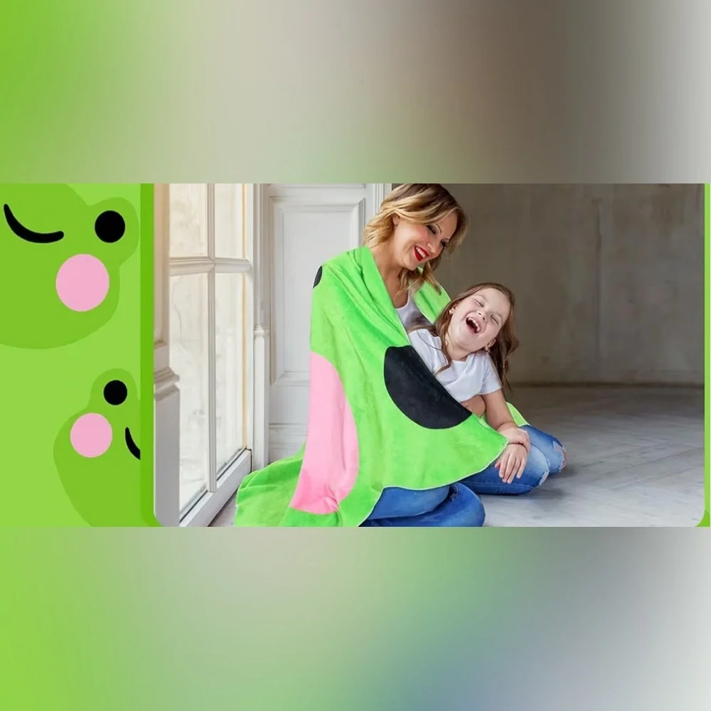 New- Frog plush Face shape Large 60 x 50 Inch cozy  flannel throw blanket